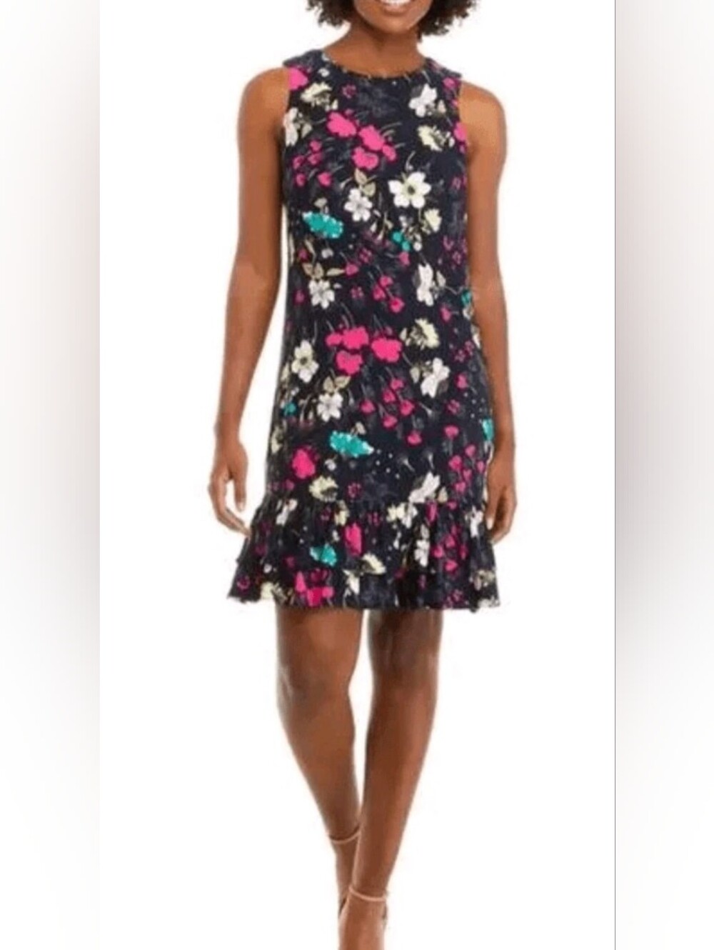Tommy Hilfiger Navy Floral Sleeveless Mini Dress with Pink & Teal Accents